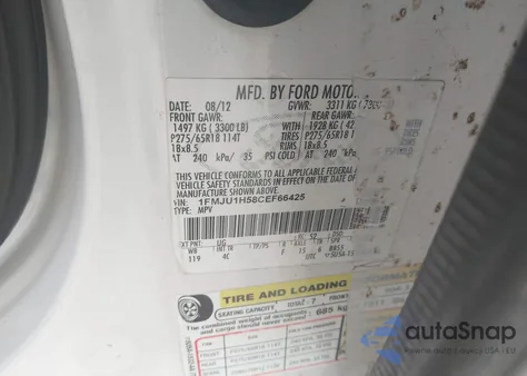 2012 Ford Expedition Xlt z USA, uszkodzony, nr VIN 1FMJU1H58CEF66425